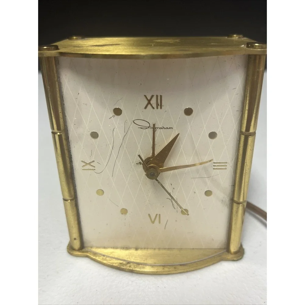 Vintage Brass Ingraham Alarm Clock Model 34-117 Working‎
